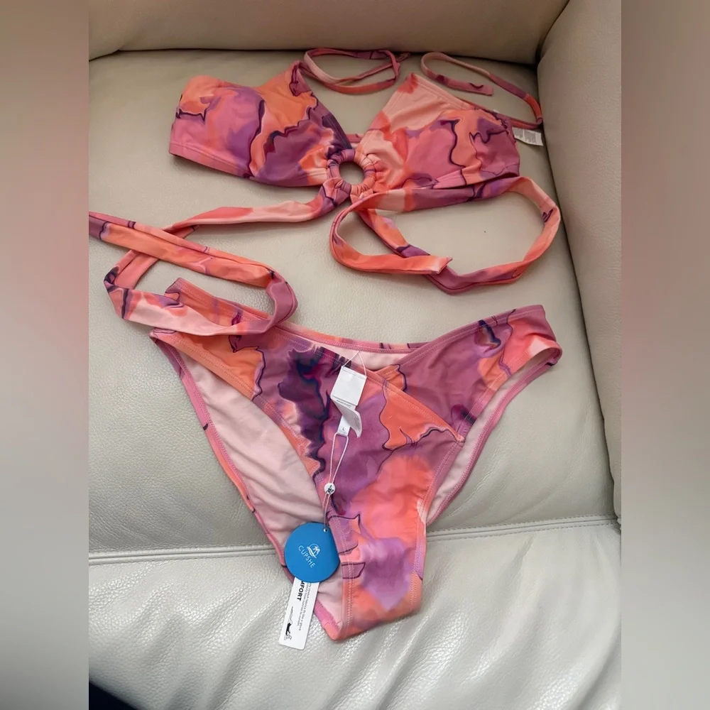 Cushy Colorful Swirl Bikini Set Sz L